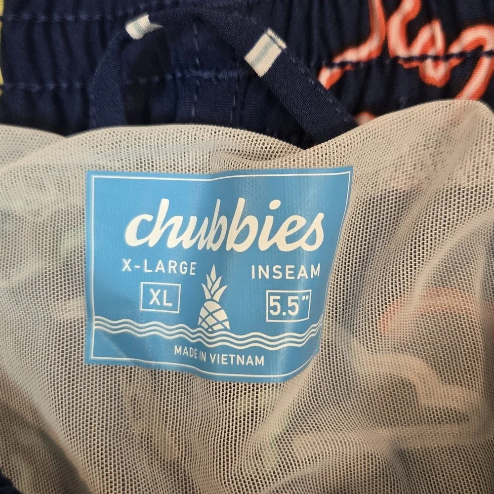 Chubbies Swim Trunks Mens XL  5.5 Inch Blue Neon Lights Shorts Boxer Liner
